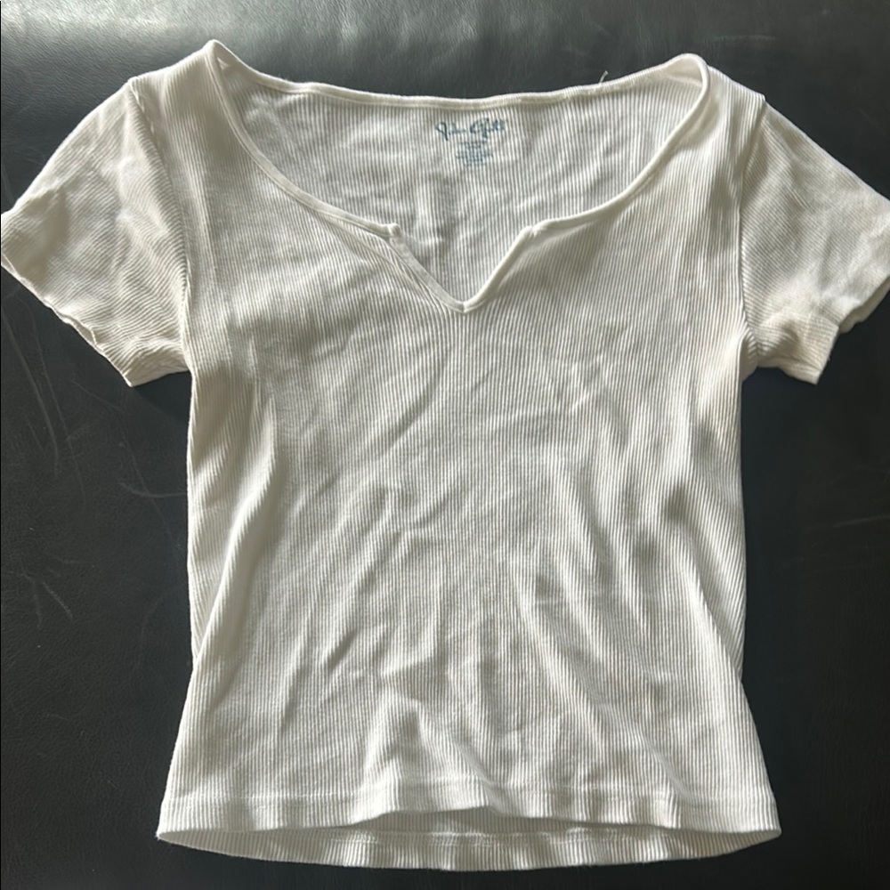 Brandy Melville Cream Fitted Short Sleeve T-Shirt
